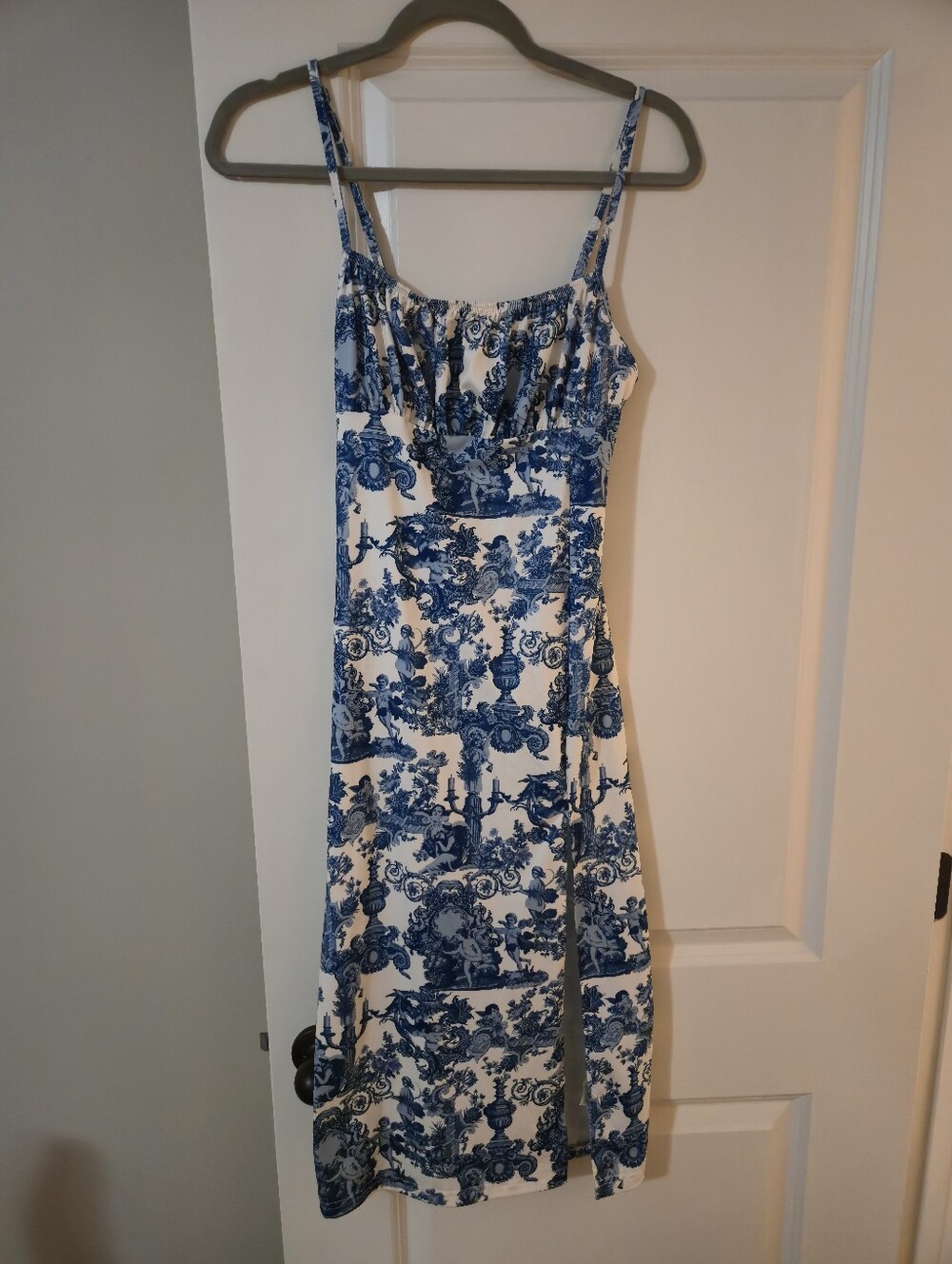 Blue and White Antique Floral Dress - Size S